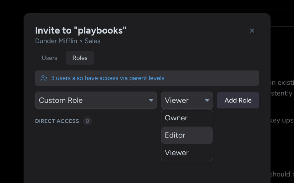 Role-based access control screenshot